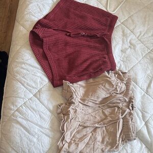 Women's Burgundy and Beige Shorts